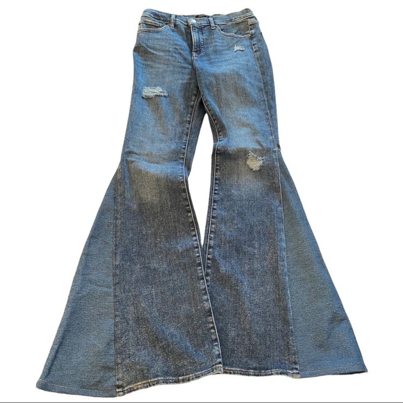 Reworked Bell Bottom High Rise Wide Leg Flare Stretch Distressed Jeans TALL - Picture 2 of 8